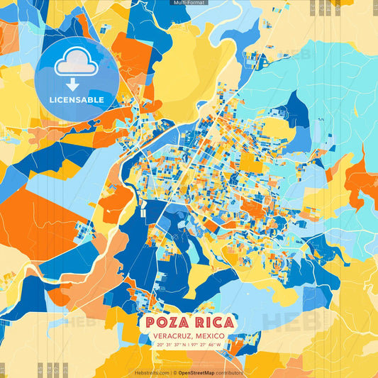 Poza Rica, Veracruz, Mexico blue and orange vector art map template
