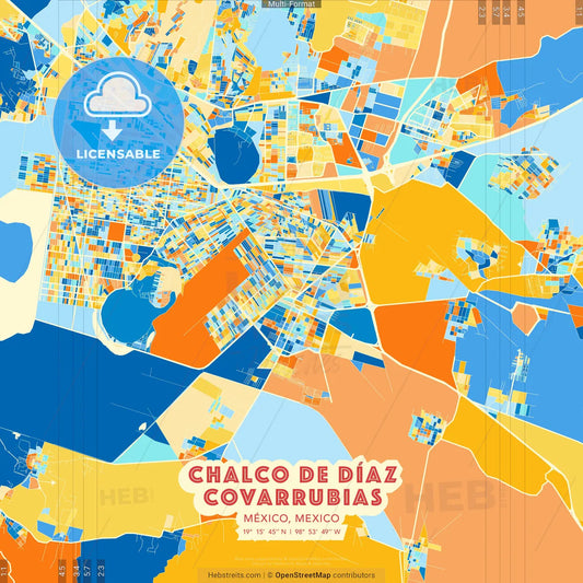 Chalco de Díaz Covarrubias, México, Mexico blue and orange vector art map template