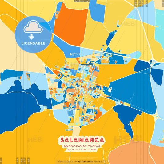 Salamanca, Guanajuato, Mexico blue and orange vector art map template