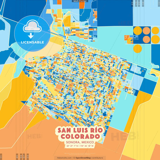 San Luis Río Colorado, Sonora, Mexico blue and orange vector art map template