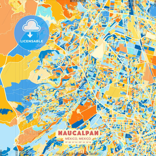 Naucalpan, México, Mexico blue and orange vector art map template