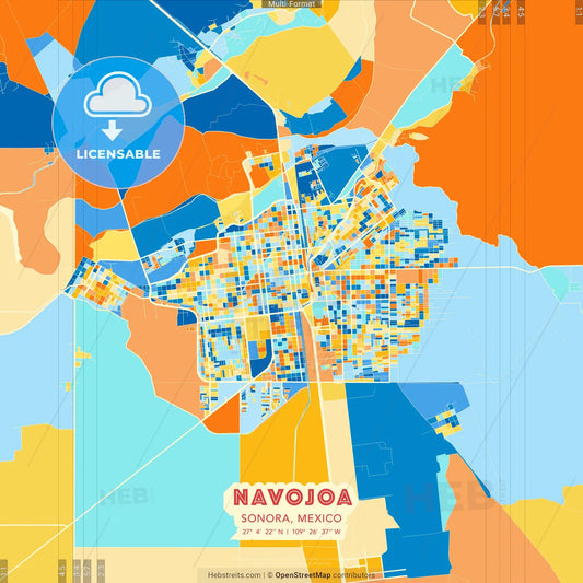 Navojoa, Sonora, Mexico blue and orange vector art map template