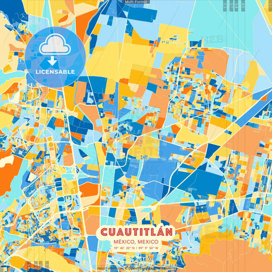 Cuautitlán, México, Mexico blue and orange vector art map template