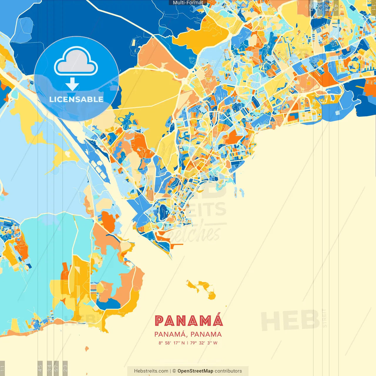 Panamá, Panamá, Panama blue and orange vector art map template