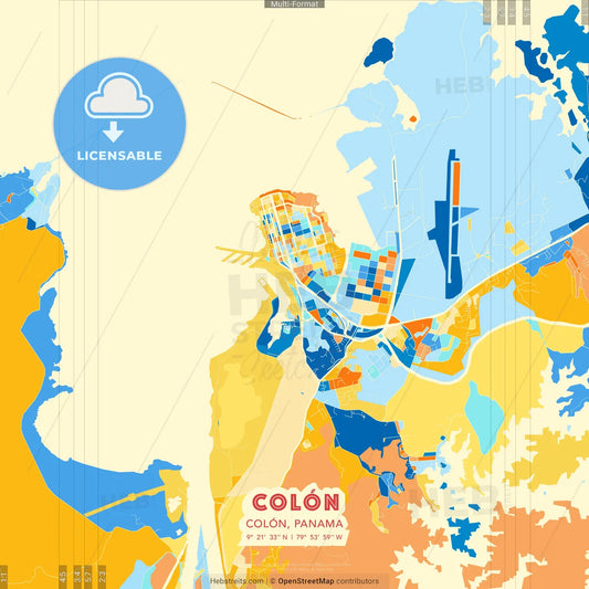 Colón, Colón, Panama blue and orange vector art map template