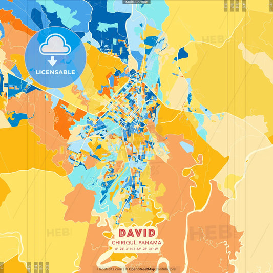 David, Chiriquí, Panama blue and orange vector art map template