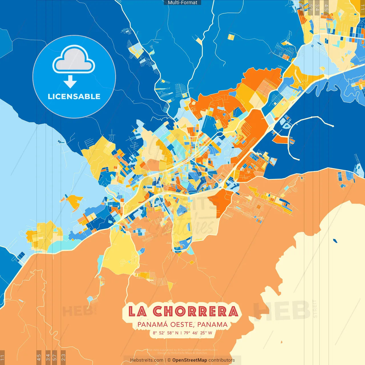 La Chorrera, Panamá Oeste, Panama blue and orange vector art map template