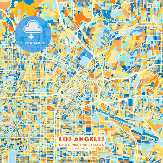 Los Angeles, California, United States blue and orange vector art map template
