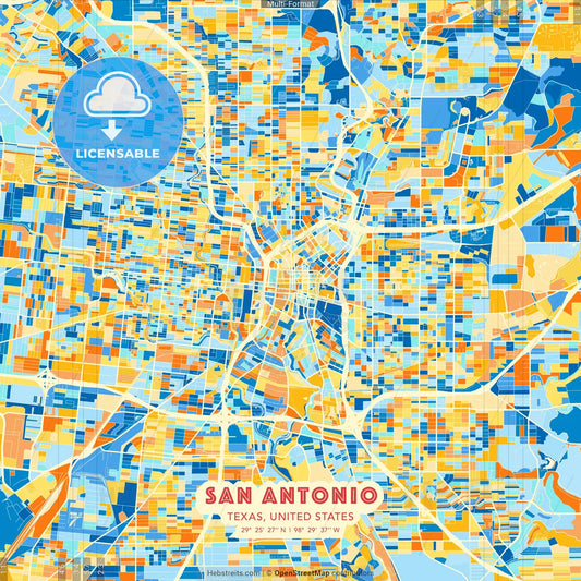 San Antonio, Texas, United States blue and orange vector art map template