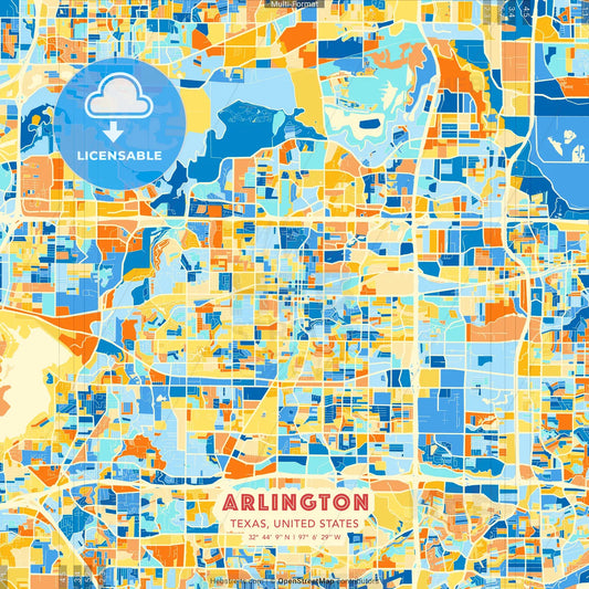 Arlington, Texas, United States blue and orange vector art map template