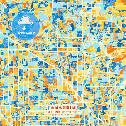 Anaheim, California, United States blue and orange vector art map template
