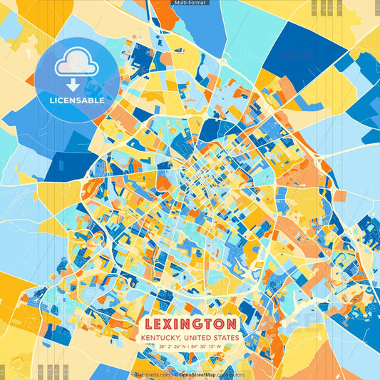 Lexington, Kentucky, United States blue and orange vector art map template