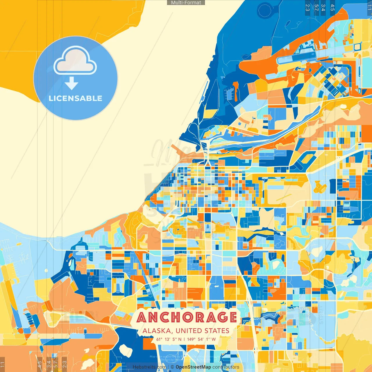 Anchorage, Alaska, United States blue and orange vector art map template