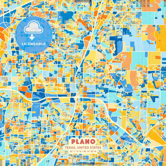 Plano, Texas, United States blue and orange vector art map template