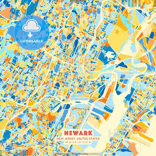 Newark, New Jersey, United States blue and orange vector art map template