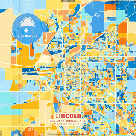 Lincoln, Nebraska, United States blue and orange vector art map template
