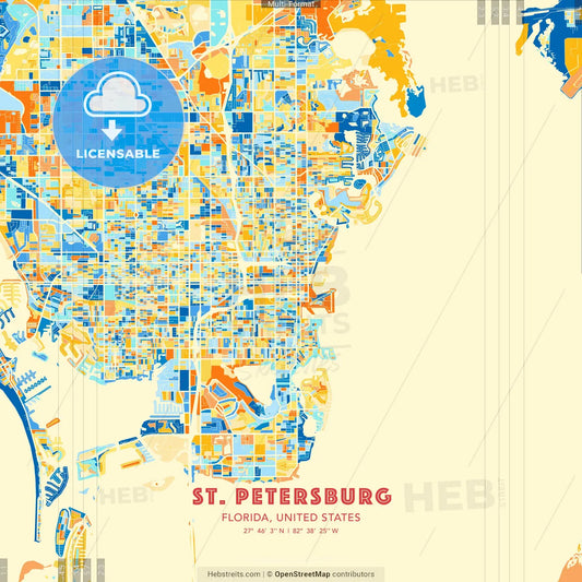 St. Petersburg, Florida, United States blue and orange vector art map template