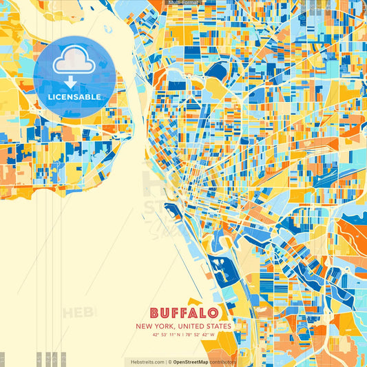 Buffalo, New York, United States blue and orange vector art map template
