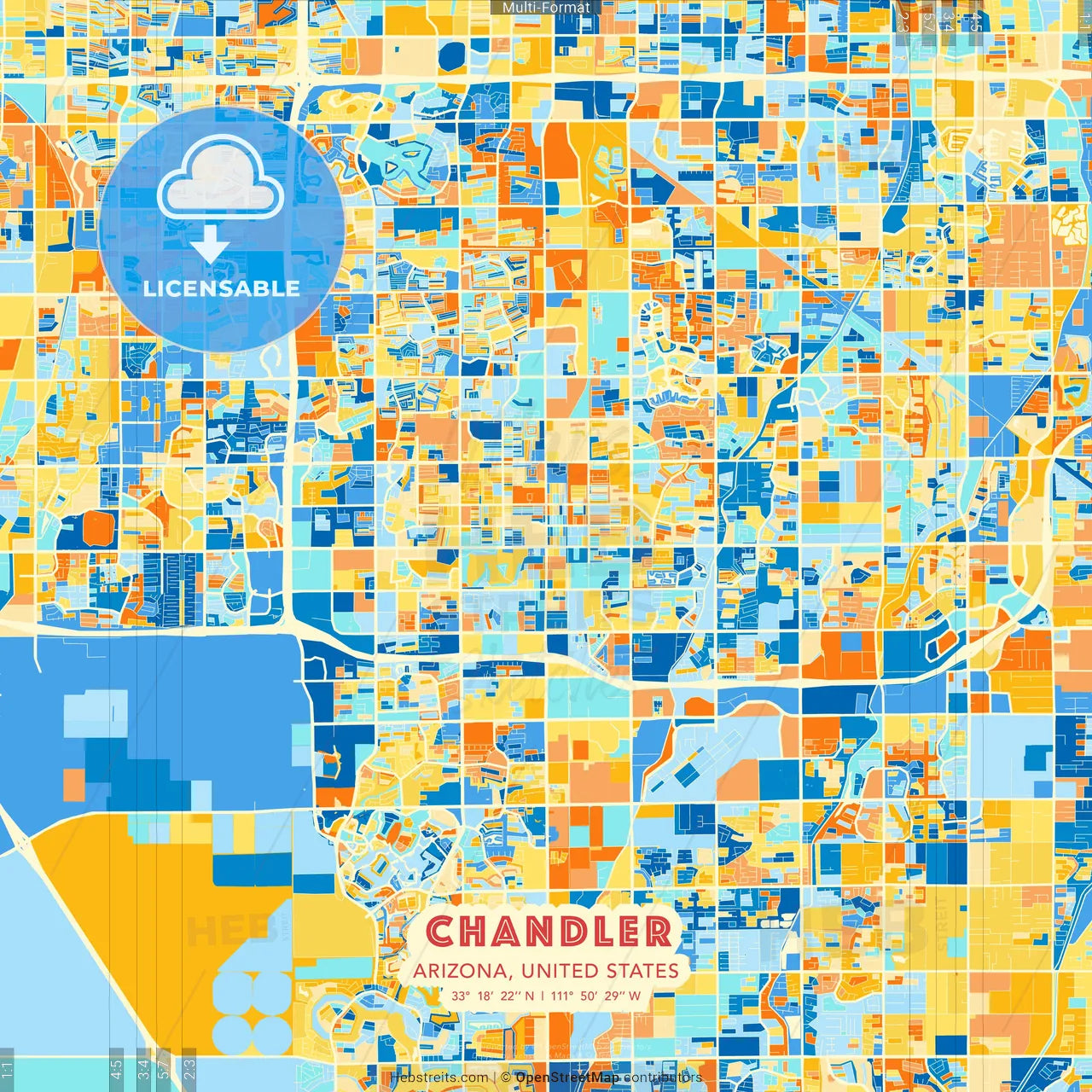 Chandler, Arizona, United States blue and orange vector art map template
