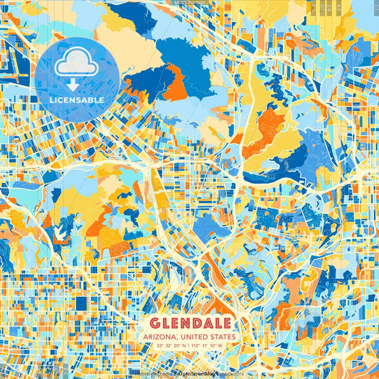 Glendale, Arizona, United States blue and orange vector art map template