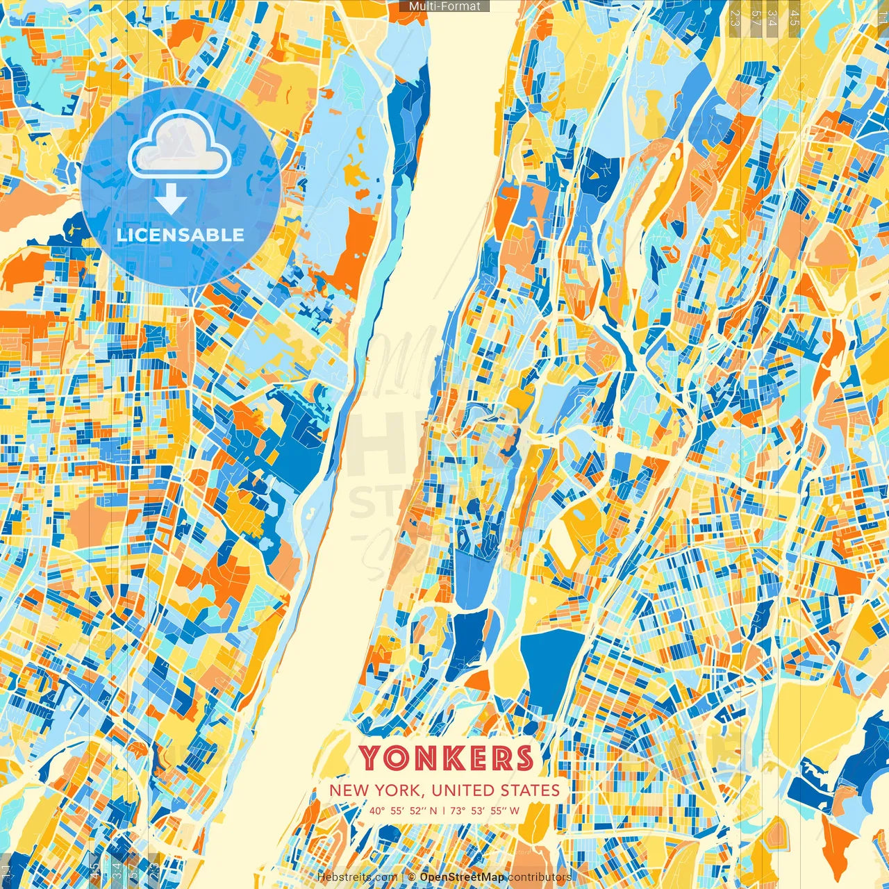 Yonkers, New York, United States blue and orange vector art map template