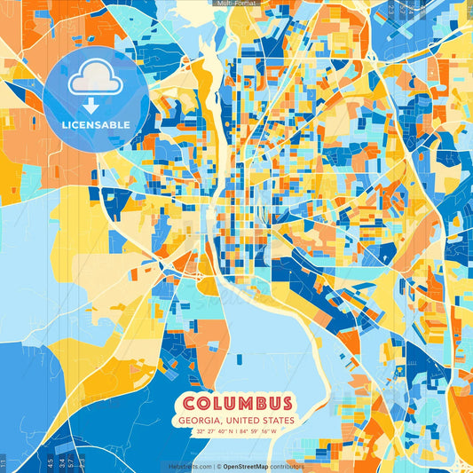 Columbus, Georgia, United States blue and orange vector art map template