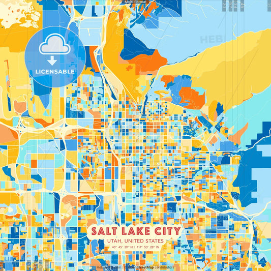 Salt Lake City, Utah, United States blue and orange vector art map template