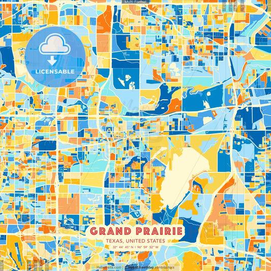 Grand Prairie, Texas, United States blue and orange vector art map template