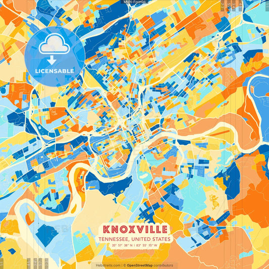 Knoxville, Tennessee, United States blue and orange vector art map template