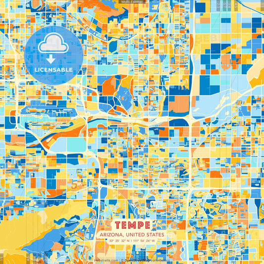 Tempe, Arizona, United States blue and orange vector art map template
