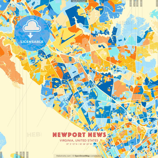 Newport News, Virginia, United States blue and orange vector art map template