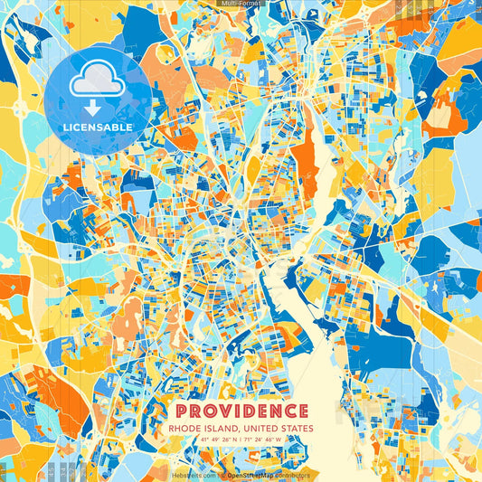 Providence, Rhode Island, United States blue and orange vector art map template