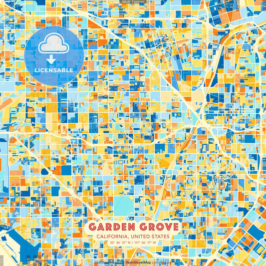 Garden Grove, California, United States blue and orange vector art map template