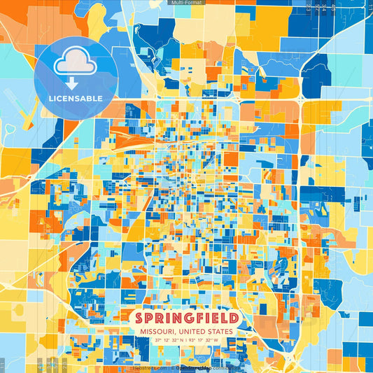 Springfield, Missouri, United States blue and orange vector art map template
