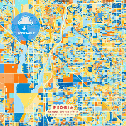 Peoria, Arizona, United States blue and orange vector art map template