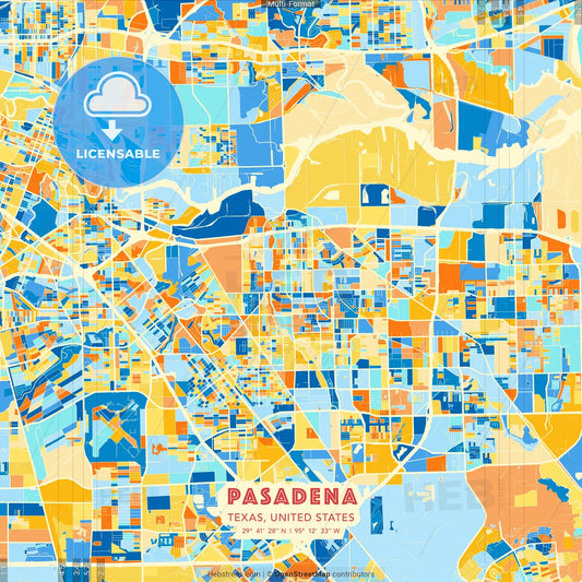 Pasadena, Texas, United States blue and orange vector art map template