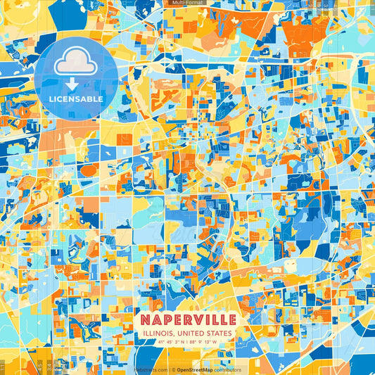 Naperville, Illinois, United States blue and orange vector art map template