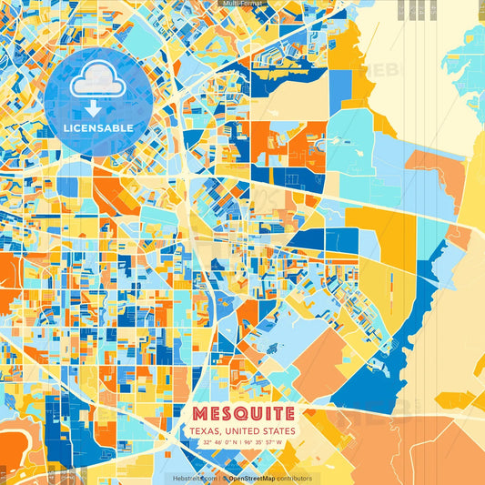 Mesquite, Texas, United States blue and orange vector art map template