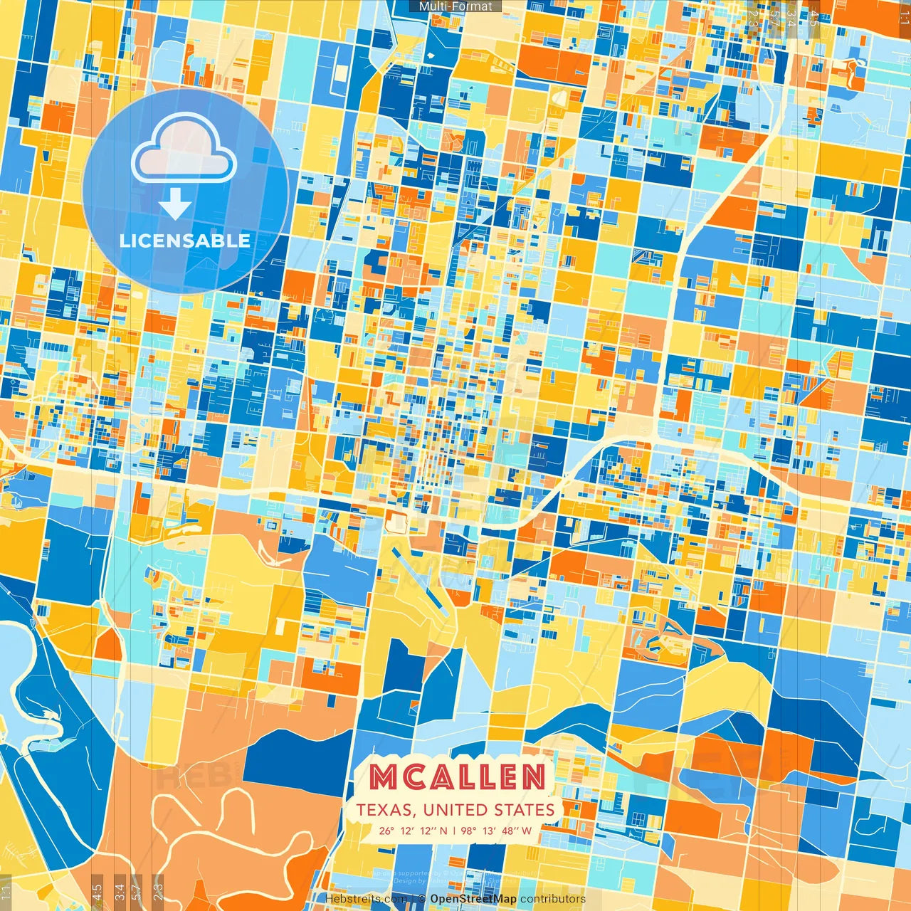 McAllen, Texas, United States blue and orange vector art map template