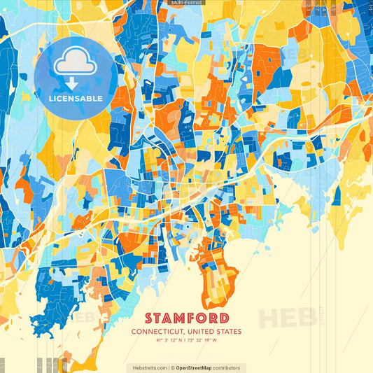 Stamford, Connecticut, United States blue and orange vector art map template