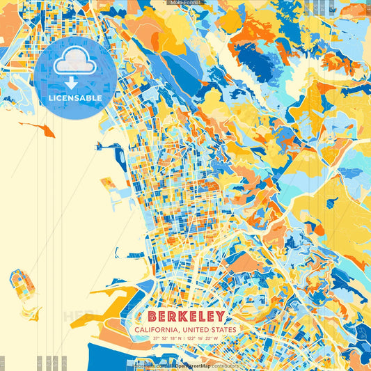 Berkeley, California, United States blue and orange vector art map template