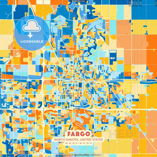 Fargo, North Dakota, United States blue and orange vector art map template