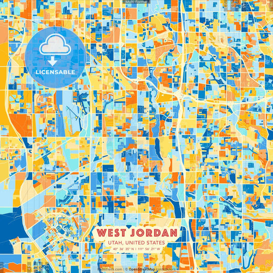 West Jordan, Utah, United States blue and orange vector art map template