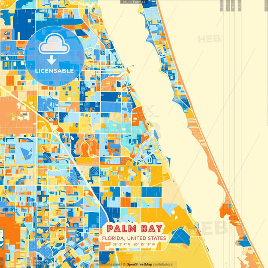 Palm Bay, Florida, United States blue and orange vector art map template