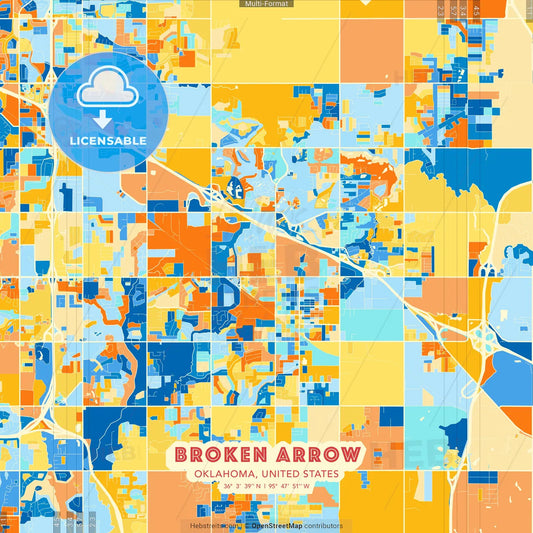 Broken Arrow, Oklahoma, United States blue and orange vector art map template
