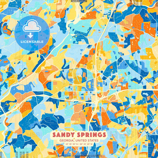 Sandy Springs, Georgia, United States blue and orange vector art map template