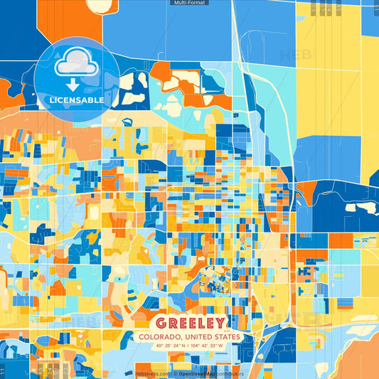 Greeley, Colorado, United States blue and orange vector art map template