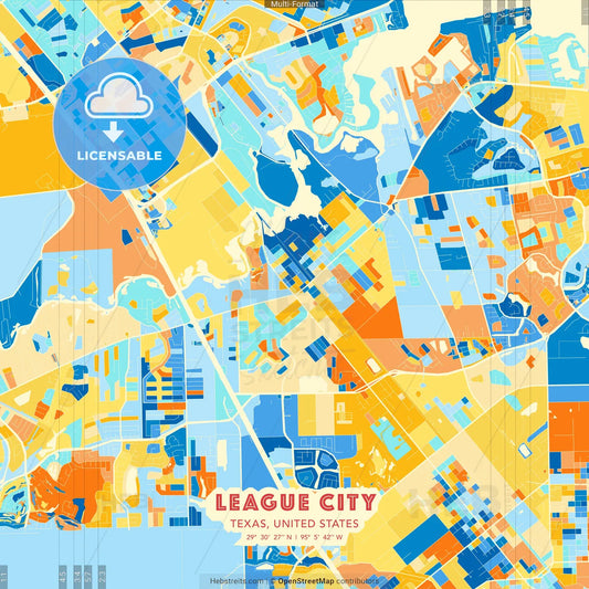 League City, Texas, United States blue and orange vector art map template