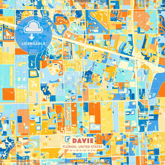 Davie, Florida, United States blue and orange vector art map template