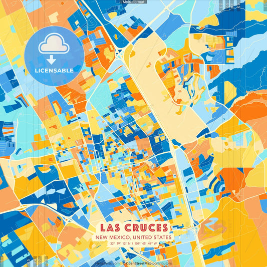 Las Cruces, New Mexico, United States blue and orange vector art map template